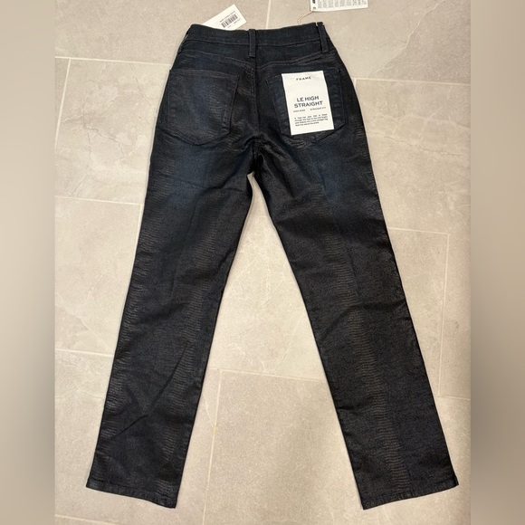 FRAME Le High Straight Indigo Lizard Coated Jeans Size 24 - Picture 10 of 10